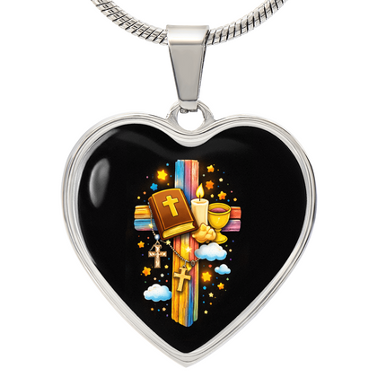Holy Bible & Chalice Heart Necklace – Christian Gift for Kids