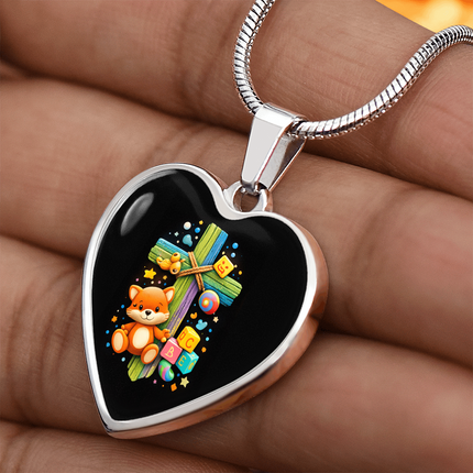 Kitten & ABC Blocks Heart Necklace – Christian Gift for Kids