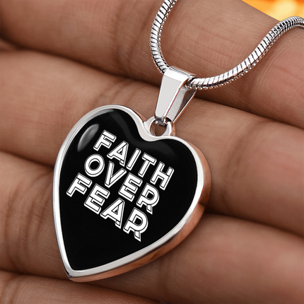 Faith Over Fear Graphic Heart Necklace – Christian Gift for Women
