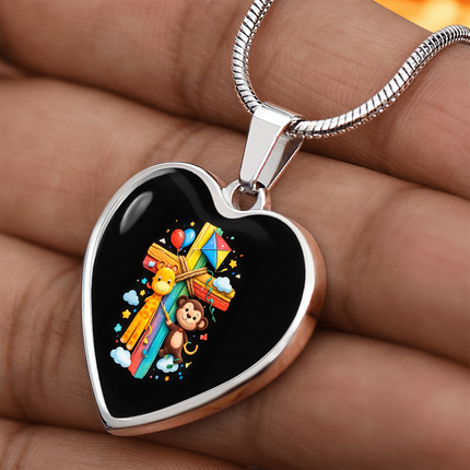 Giraffe & Monkey Heart Necklace – Christian Gift for Kids