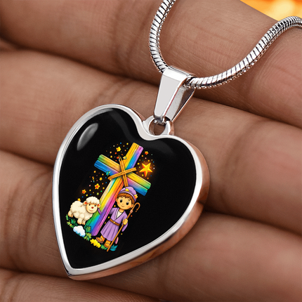 Little Shepherd & Lamb Heart Necklace – Christian Gift for Kids