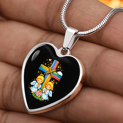 Praying Angels Heart Necklace – Christian Gift for Kids