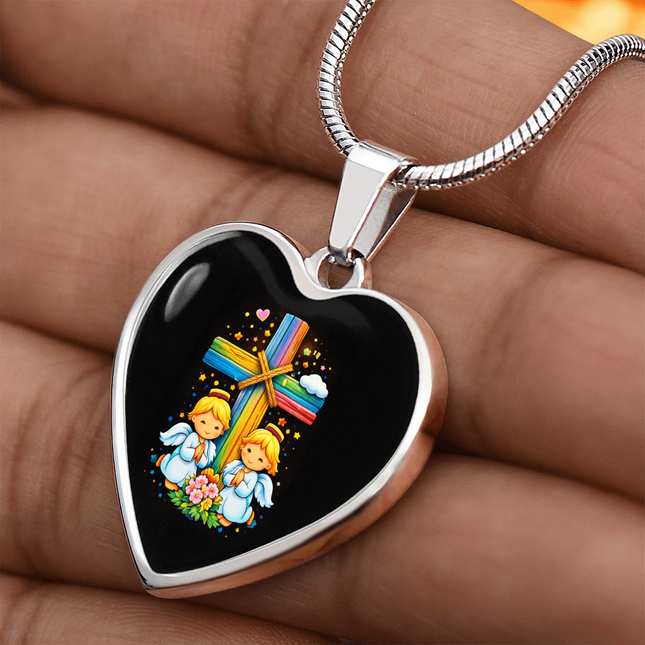 Praying Angels Heart Necklace – Christian Gift for Kids
