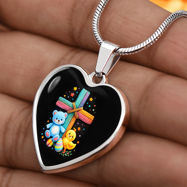 Teddy Bear & Duckling Heart Necklace – Christian Gift for Kids