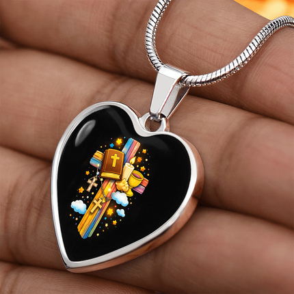 Holy Bible & Chalice Heart Necklace – Christian Gift for Kids