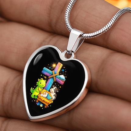 Nativity Manger Heart Necklace – Christian Gift for Kids