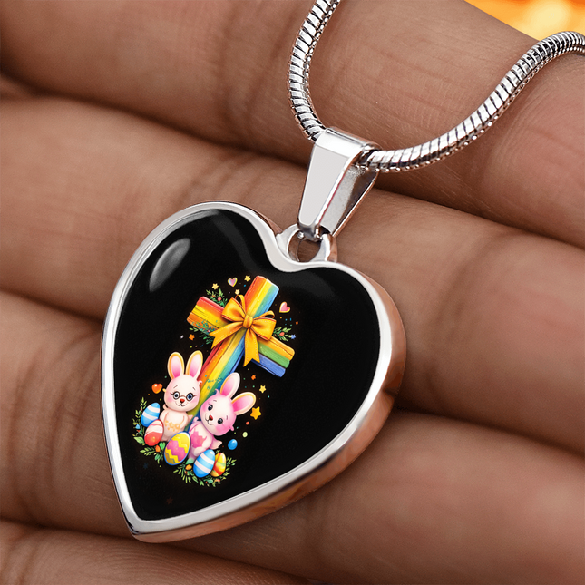 Easter Bunnies Heart Necklace – Christian Gift for Kids