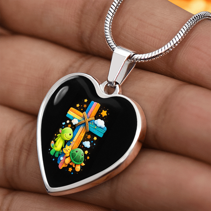 Dinosaur & Turtle Heart Necklace – Christian Gift for Kids