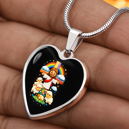 Jesus With the Sheep Heart Necklace – Christian Gift for Kids
