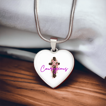 Courageous Flower Cross Christian Heart Necklace | Mother's Day Gift for Mom | Faith Gift