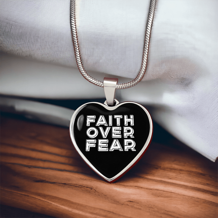 Faith Over Fear Graphic Heart Necklace – Christian Gift for Women