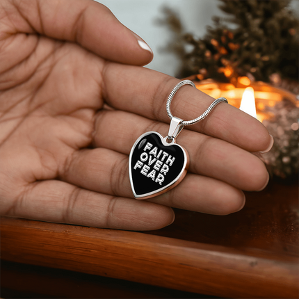 Faith Over Fear Graphic Heart Necklace – Christian Gift for Women