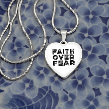 Faith Over Fear Heart Necklace – Christian Gift for Women