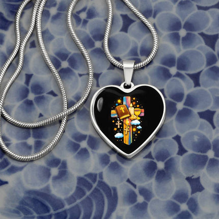 Holy Bible & Chalice Heart Necklace – Christian Gift for Kids