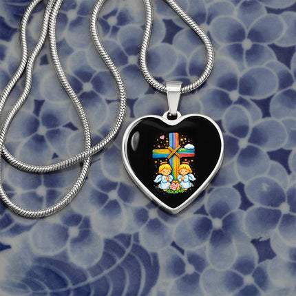 Praying Angels Heart Necklace – Christian Gift for Kids