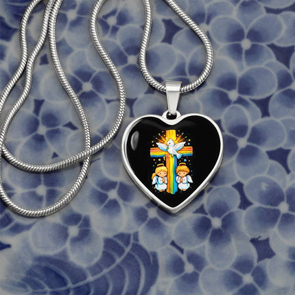 Dove & Praying Angels Heart Necklace – Christian Gift for Kids