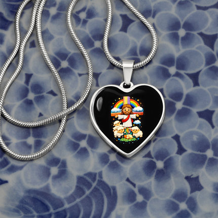 Jesus With the Sheep Heart Necklace – Christian Gift for Kids