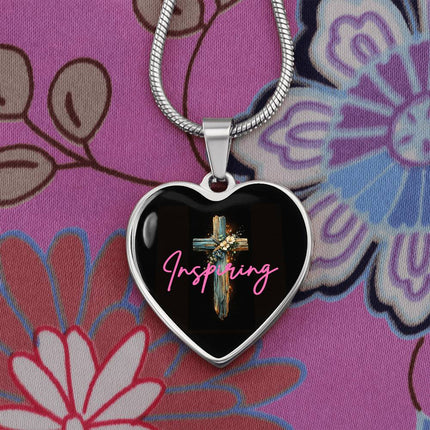 Inspiring Heart Cross Graphic Heart Necklace – Christian Gift for Women