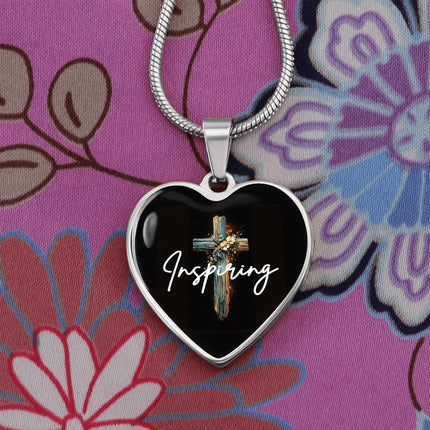 Inspiring Heart Cross Graphic Heart Necklace – Christian Gift for Women