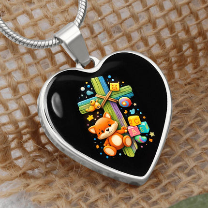 Kitten & ABC Blocks Heart Necklace – Christian Gift for Kids