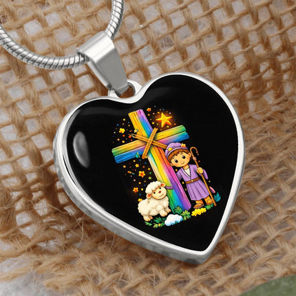 Little Shepherd & Lamb Heart Necklace – Christian Gift for Kids