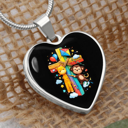 Giraffe & Monkey Heart Necklace – Christian Gift for Kids