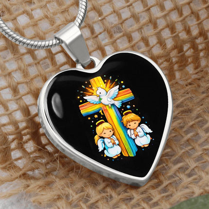 Dove & Praying Angels Heart Necklace – Christian Gift for Kids