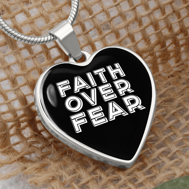 Faith Over Fear Graphic Heart Necklace – Christian Gift for Women