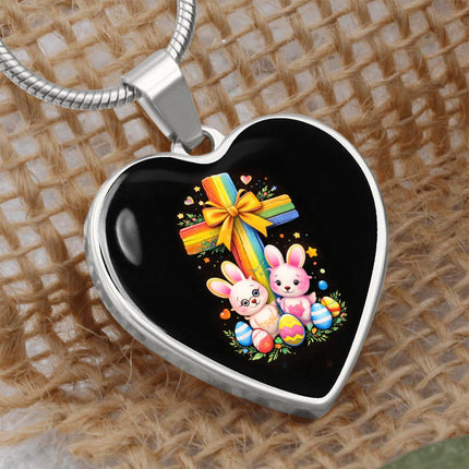 Easter Bunnies Heart Necklace – Christian Gift for Kids