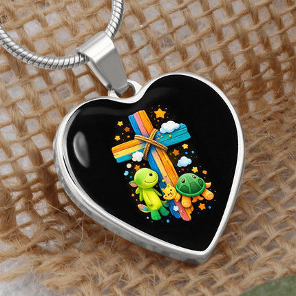 Dinosaur & Turtle Heart Necklace – Christian Gift for Kids