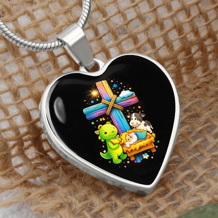 Nativity Manger Heart Necklace – Christian Gift for Kids