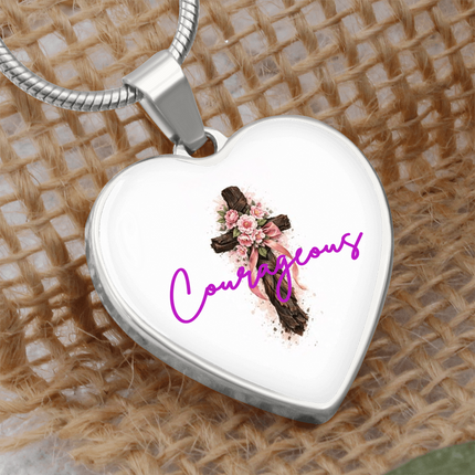 Courageous Flower Cross Christian heart necklace — floral cross design, modern Mother's Day gift for mom with a quiet courage message
