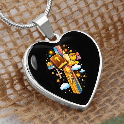 Holy Bible & Chalice Heart Necklace – Christian Gift for Kids