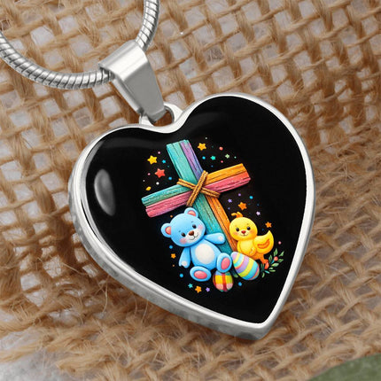 Teddy Bear & Duckling Heart Necklace – Christian Gift for Kids