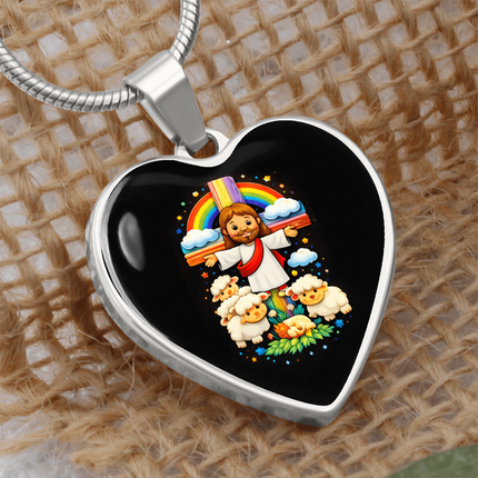Jesus With the Sheep Heart Necklace – Christian Gift for Kids
