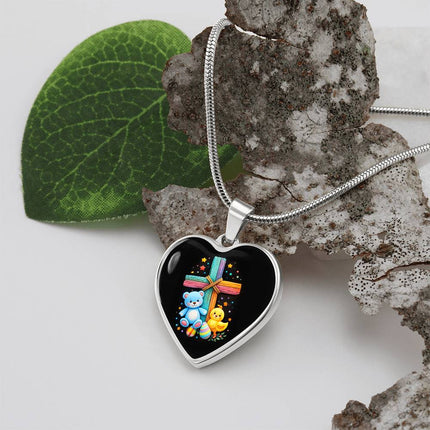 Teddy Bear & Duckling Heart Necklace – Christian Gift for Kids