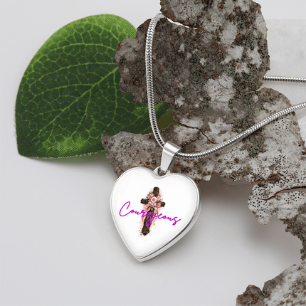 Courageous Flower Cross Christian Heart Necklace | Mother's Day Gift for Mom | Faith Gift