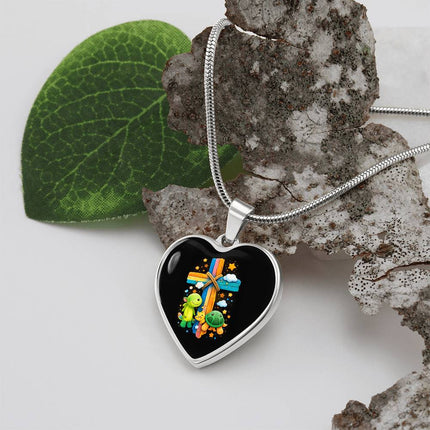 Dinosaur & Turtle Heart Necklace – Christian Gift for Kids