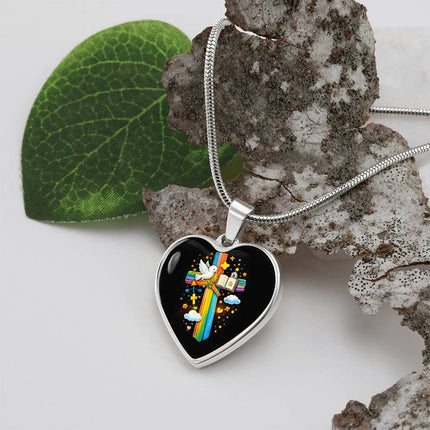 Dove & Holy Bible Heart Necklace – Christian Gift for Kids