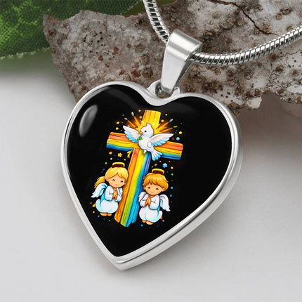 Dove & Praying Angels Heart Necklace – Christian Gift for Kids