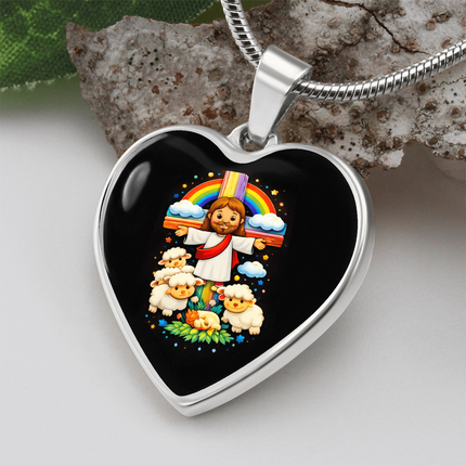 Jesus With the Sheep Heart Necklace – Christian Gift for Kids