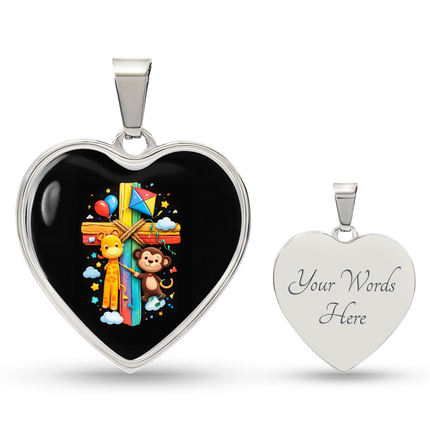 Giraffe & Monkey Heart Necklace – Christian Gift for Kids