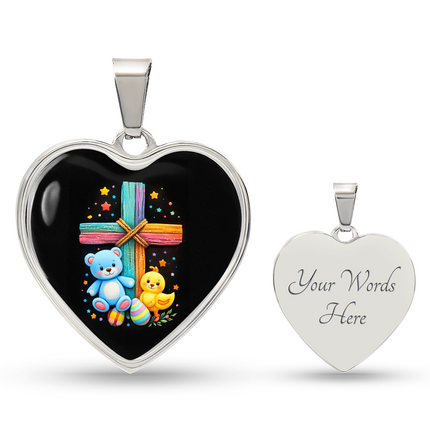 Teddy Bear & Duckling Heart Necklace – Christian Gift for Kids