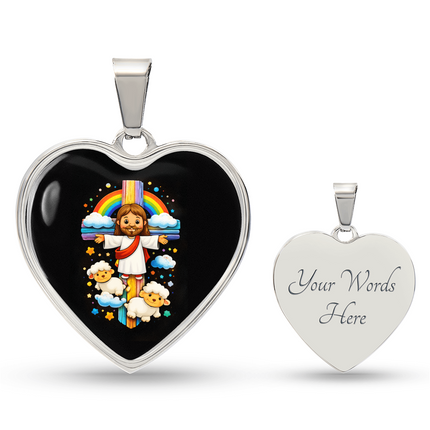 Jesus & Little Lambs Heart Necklace – Christian Gift for Kids