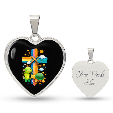 Dinosaur & Turtle Heart Necklace – Christian Gift for Kids