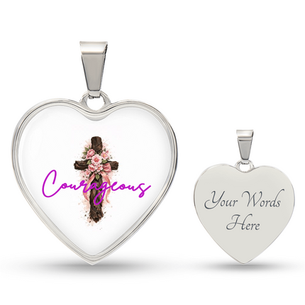 Courageous Flower Cross Christian Heart Necklace | Mother's Day Gift for Mom | Faith Gift