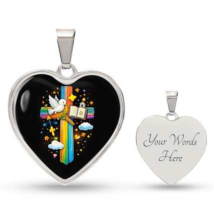 Dove & Holy Bible Heart Necklace – Christian Gift for Kids
