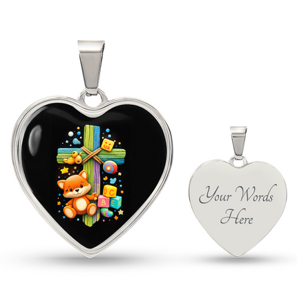 Kitten & ABC Blocks Heart Necklace – Christian Gift for Kids
