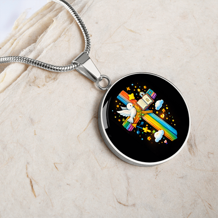 Dove & Holy Bible Circle Necklace – Christian Gift for Kids