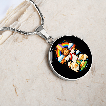 Jesus With the Sheep Circle Necklace – Christian Gift for Kids